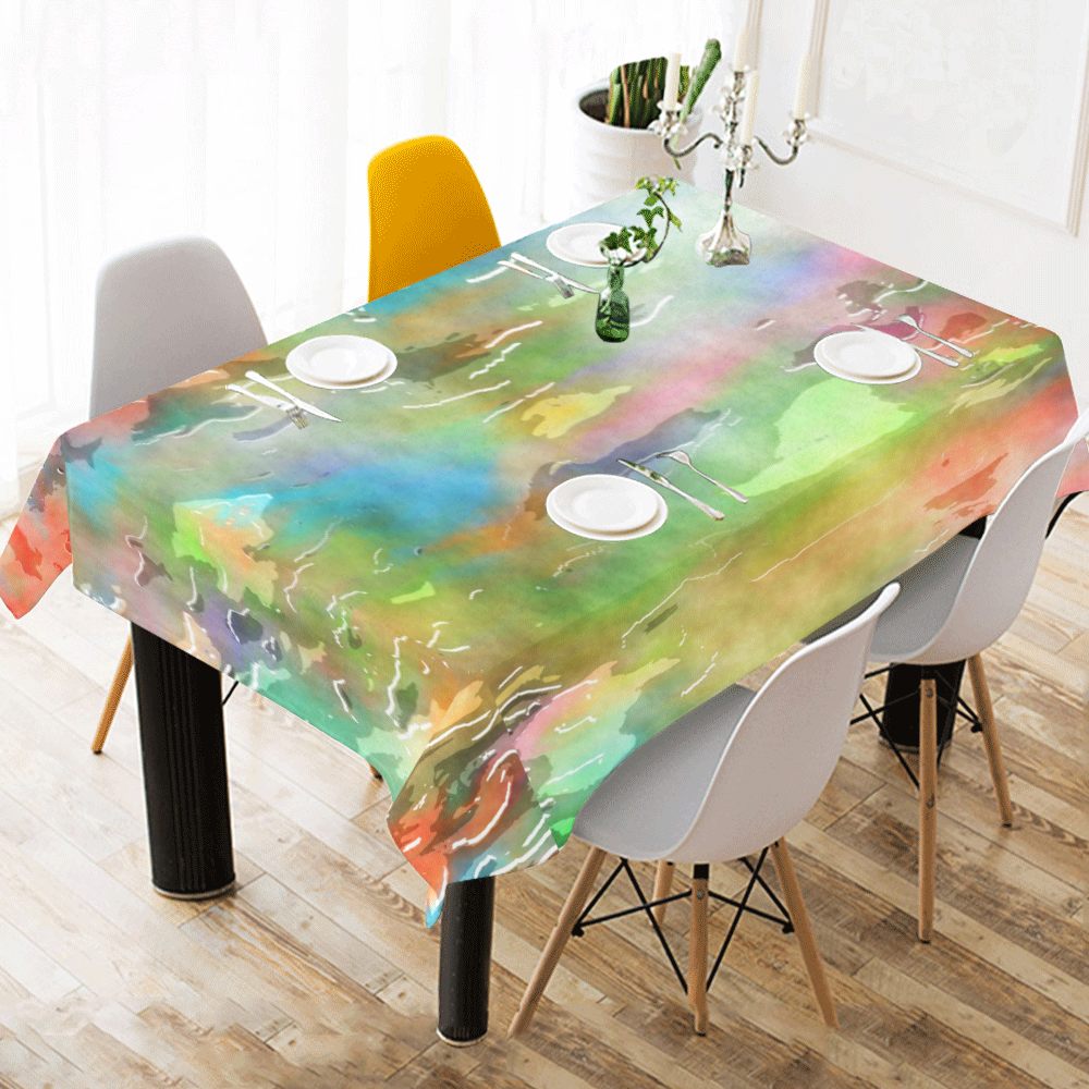 Watercolor Paint Wash Cotton Linen Tablecloth 60" x 90"