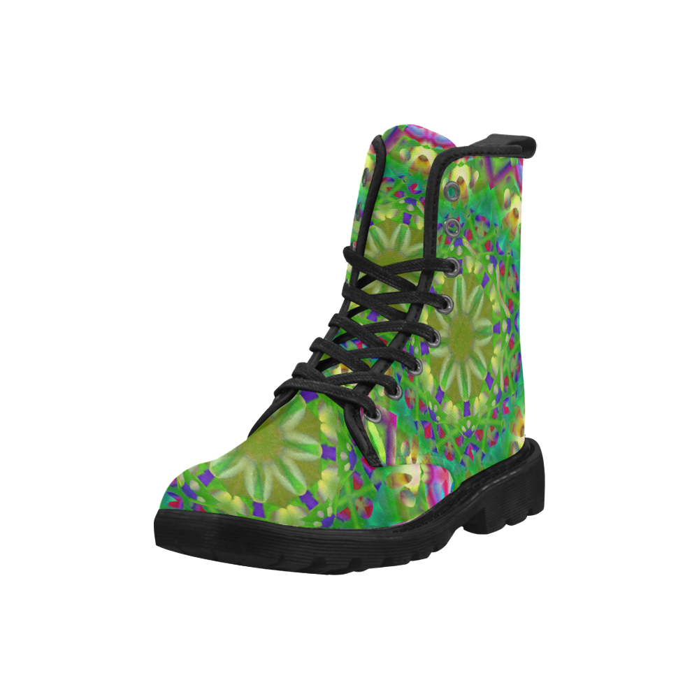 Abstract Flower Z QQ Martin Boots for Women (Black) (Model 1203H)
