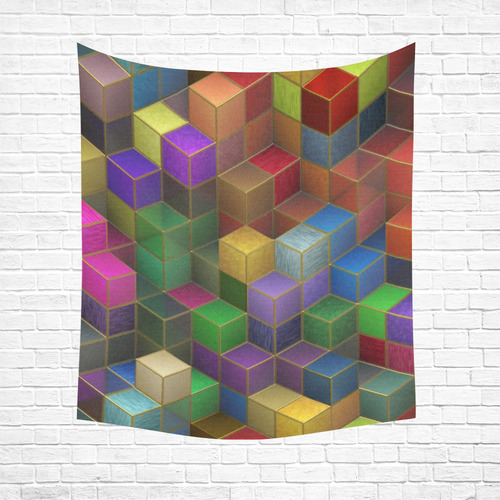 Geometric Rainbow Cubes Texture Cotton Linen Wall Tapestry 51"x 60"