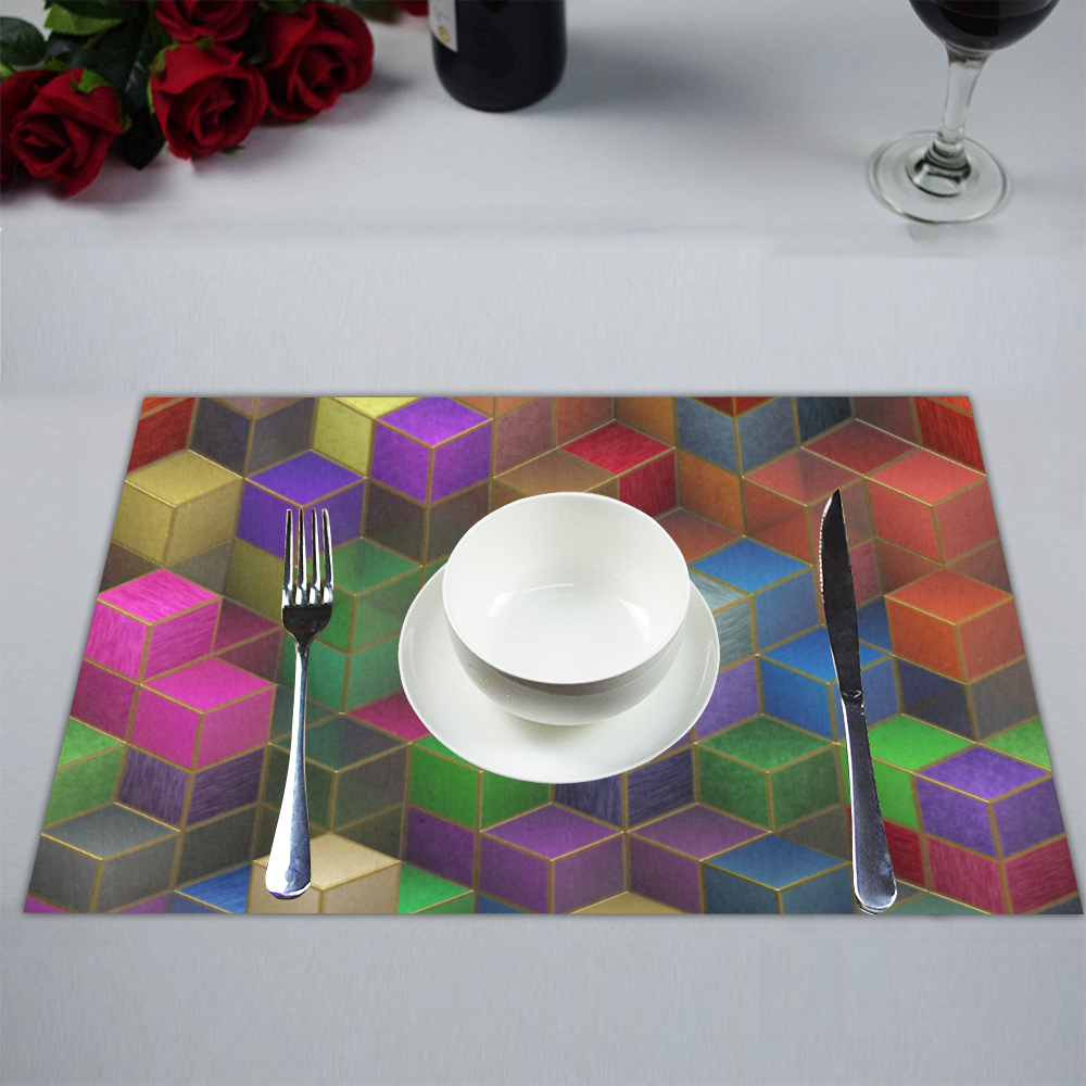 Geometric Rainbow Cubes Texture Placemat 14’’ x 19’’ (Set of 6)