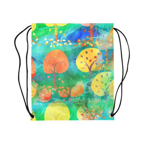 Watercolor Fall Forest Large Drawstring Bag Model 1604 (Twin Sides)  16.5"(W) * 19.3"(H)