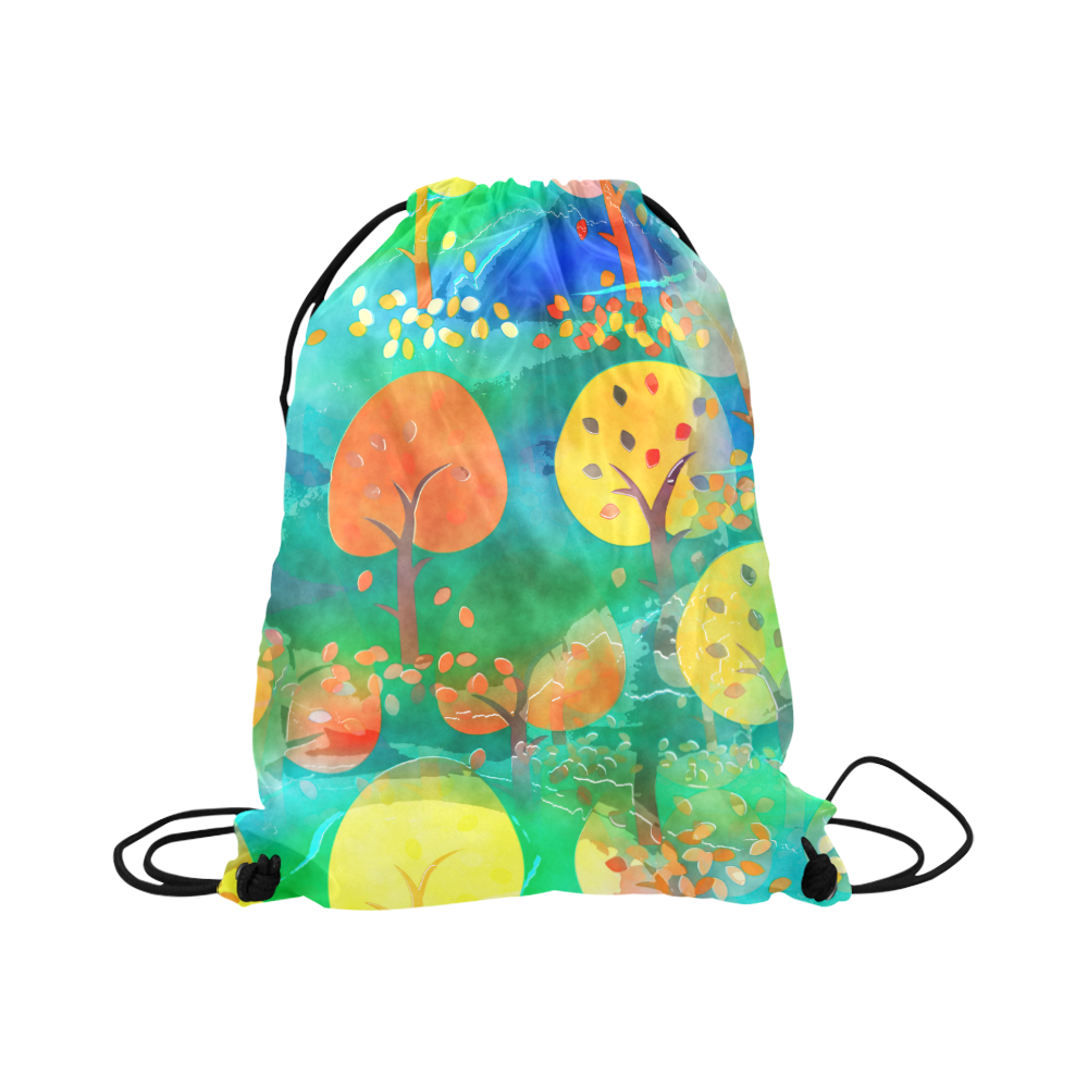 Watercolor Fall Forest Large Drawstring Bag Model 1604 (Twin Sides)  16.5"(W) * 19.3"(H)