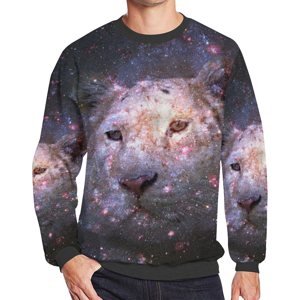 Tiger and Galaxy Men's Oversized Fleece Crew Sweatshirt/Large Size(Model H18)