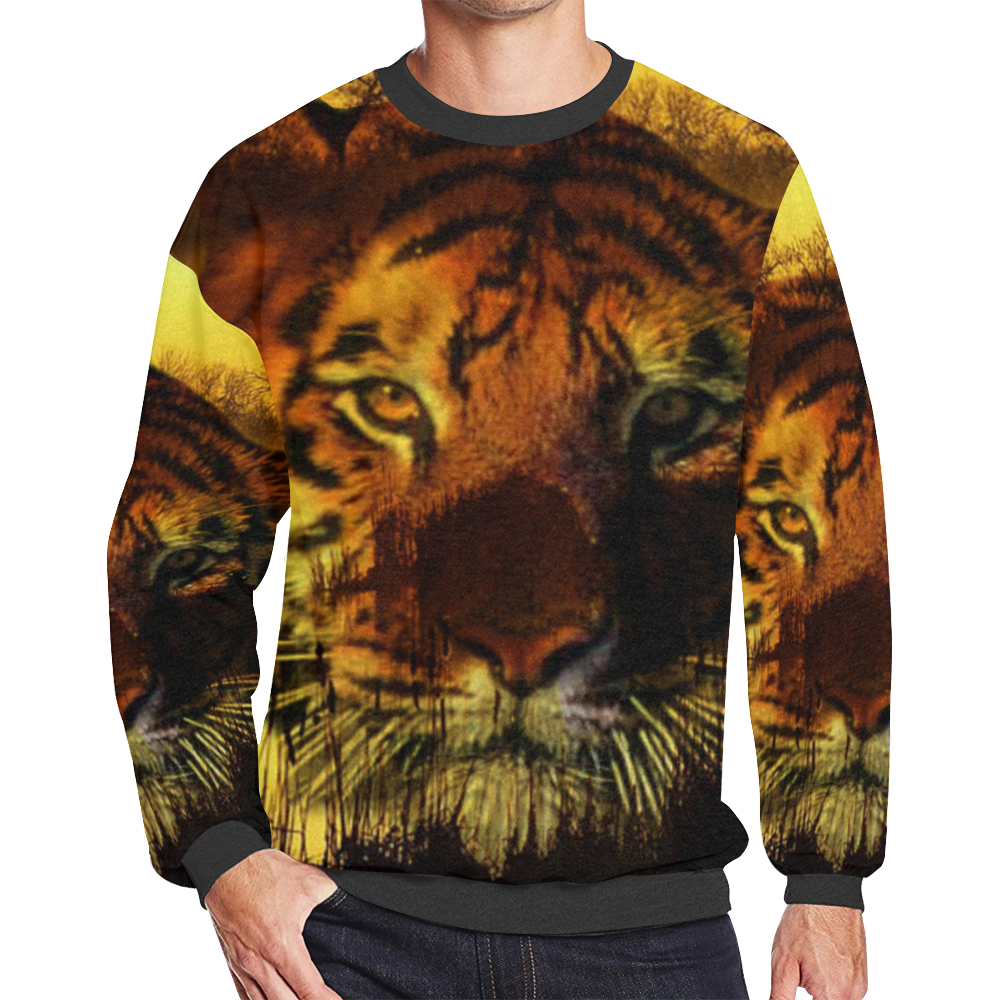 Tiger Face Men's Oversized Fleece Crew Sweatshirt/Large Size(Model H18)