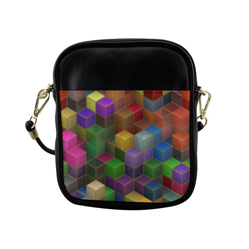 Geometric Rainbow Cubes Texture Sling Bag (Model 1627)