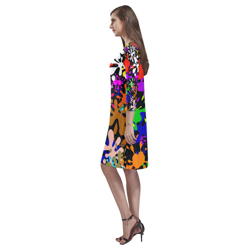 Paint Splats & Ink Blots Rhea Loose Round Neck Dress(Model D22)