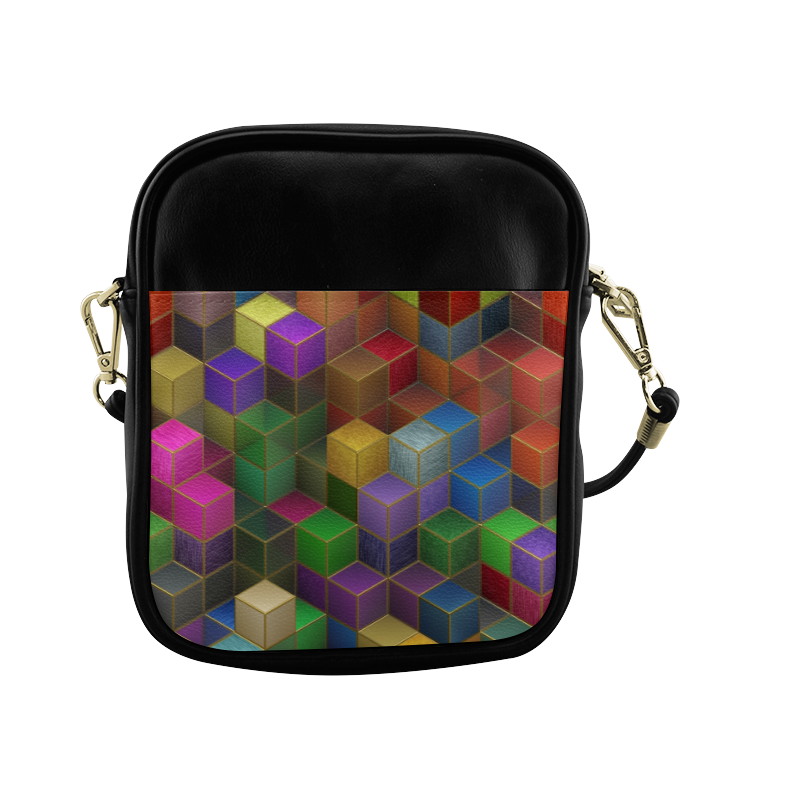 Geometric Rainbow Cubes Texture Sling Bag (Model 1627)