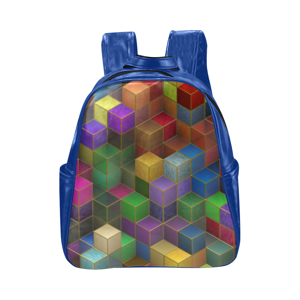 Geometric Rainbow Cubes Texture Multi-Pockets Backpack (Model 1636)