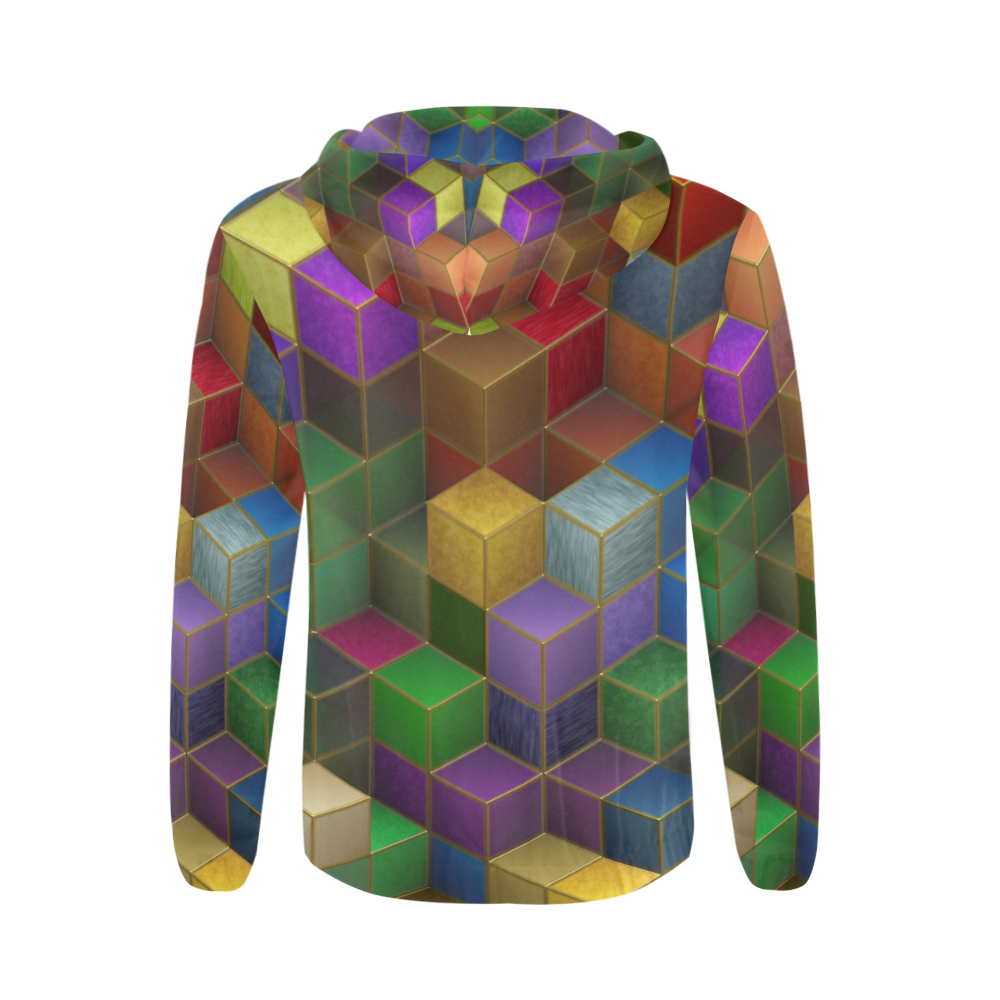 Geometric Rainbow Cubes Texture All Over Print Full Zip Hoodie for Men (Model H14)