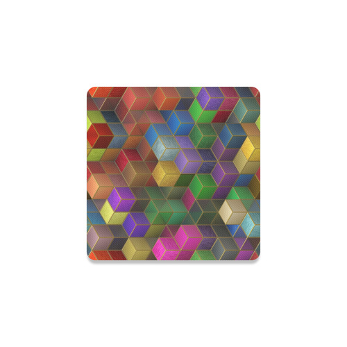 Geometric Rainbow Cubes Texture Square Coaster