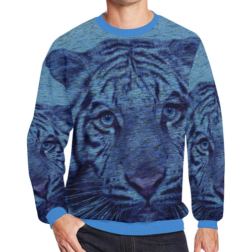 Tiger and Water Men's Oversized Fleece Crew Sweatshirt/Large Size(Model H18)