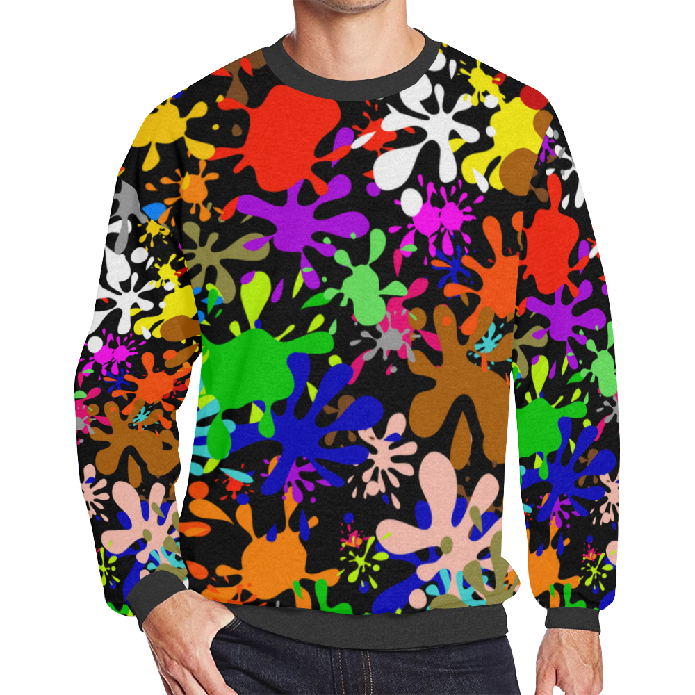 Paint Splats & Ink Blots Men's Oversized Fleece Crew Sweatshirt/Large Size(Model H18)