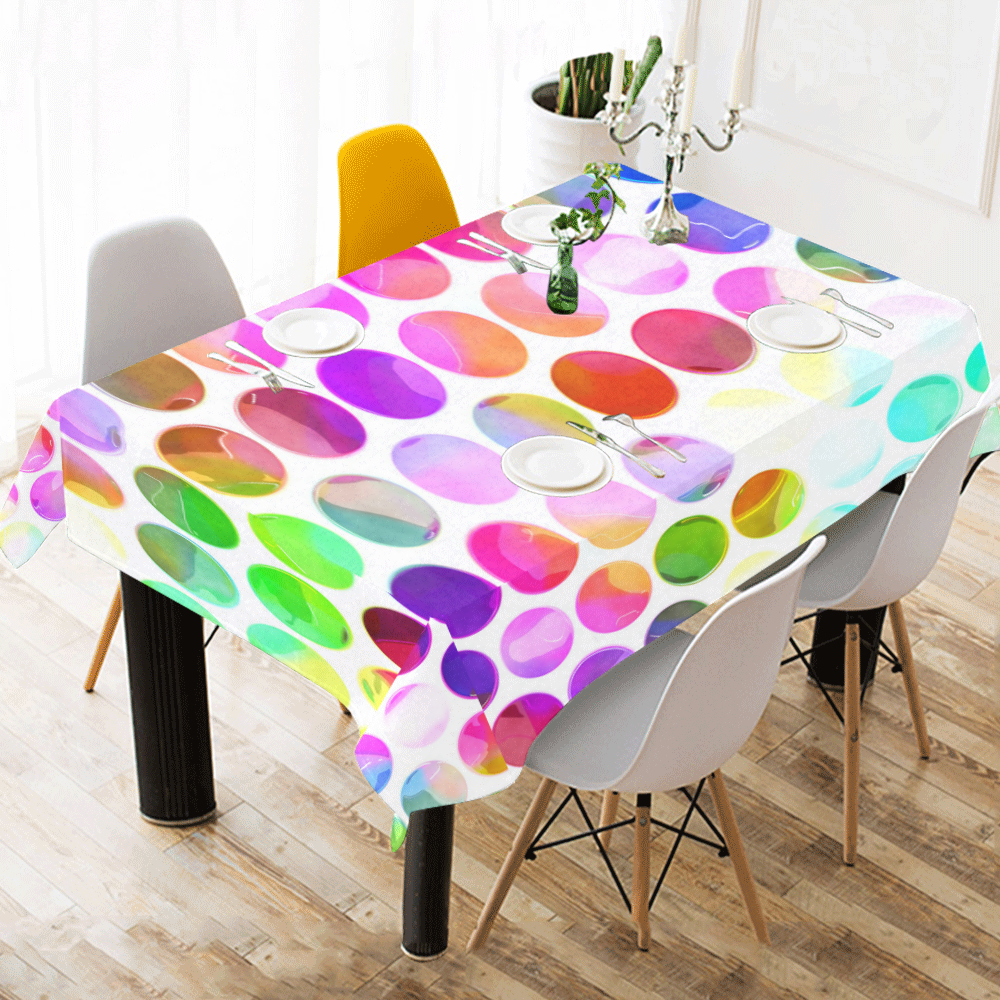 Watercolor Polka Dots Cotton Linen Tablecloth 60" x 90"