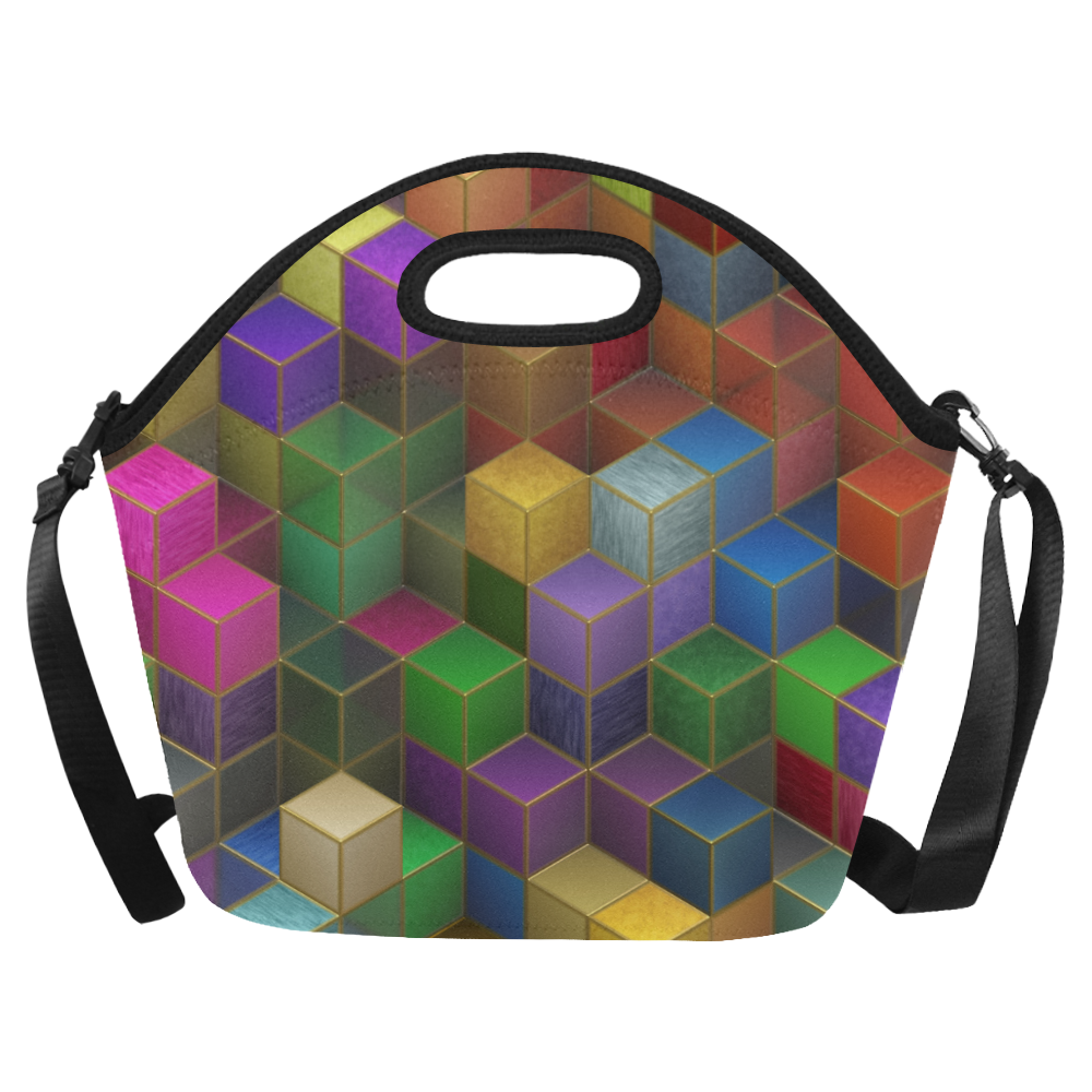 Geometric Rainbow Cubes Texture Neoprene Lunch Bag/Large (Model 1669)