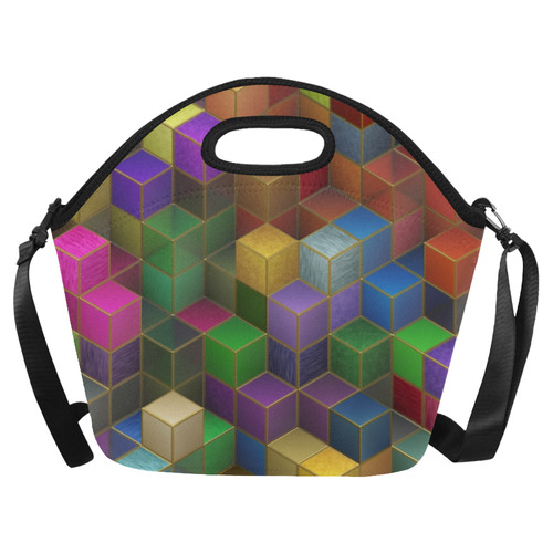 Geometric Rainbow Cubes Texture Neoprene Lunch Bag/Large (Model 1669)