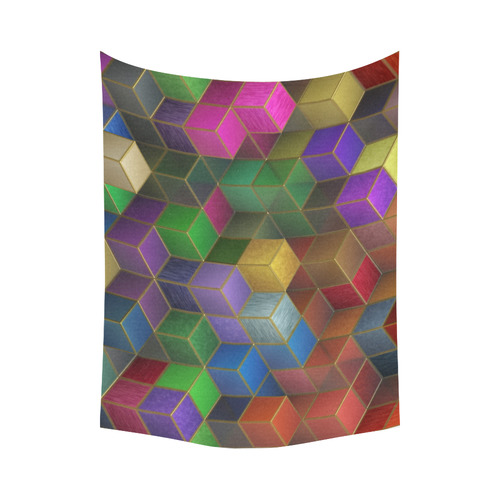 Geometric Rainbow Cubes Texture Cotton Linen Wall Tapestry 80"x 60"