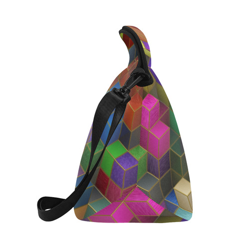 Geometric Rainbow Cubes Texture Neoprene Lunch Bag/Large (Model 1669)