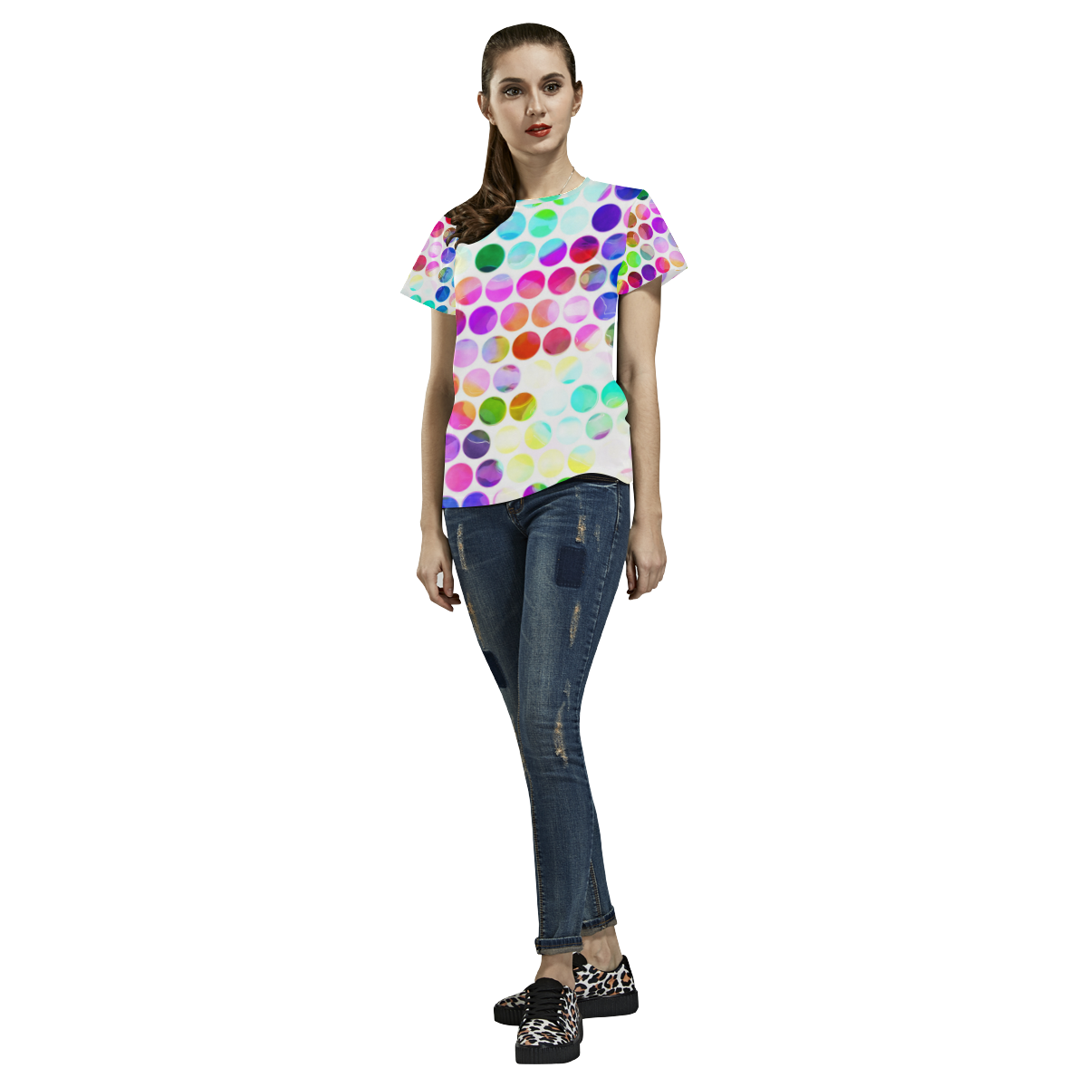 Watercolor Polka Dots All Over Print T-Shirt for Women (USA Size) (Model T40)