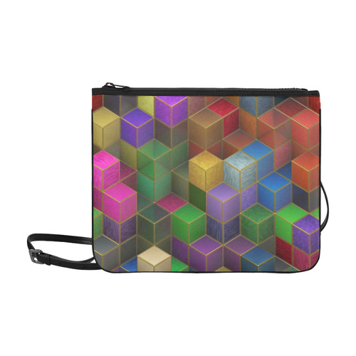 Geometric Rainbow Cubes Texture Slim Clutch Bag (Model 1668)