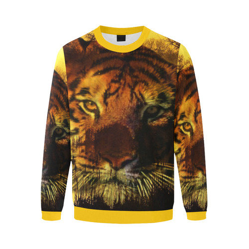 Tiger Face Men's Oversized Fleece Crew Sweatshirt/Large Size(Model H18)