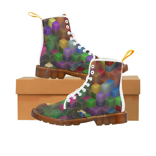 Geometric Rainbow Cubes Texture Martin Boots For Women Model 1203H