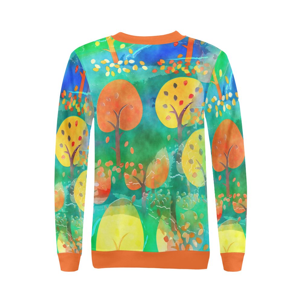 Watercolor Fall Forest All Over Print Crewneck Sweatshirt for Women (Model H18)