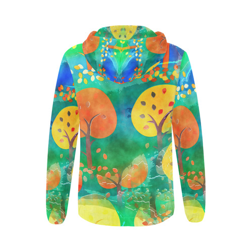 Watercolor Fall Forest All Over Print Full Zip Hoodie for Women (Model H14)
