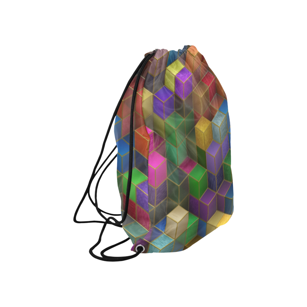 Geometric Rainbow Cubes Texture Large Drawstring Bag Model 1604 (Twin Sides)  16.5"(W) * 19.3"(H)