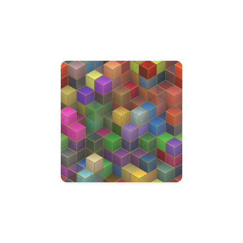 Geometric Rainbow Cubes Texture Square Coaster