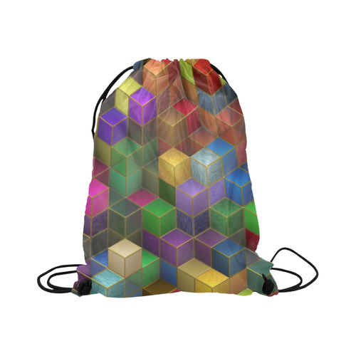 Geometric Rainbow Cubes Texture Large Drawstring Bag Model 1604 (Twin Sides)  16.5"(W) * 19.3"(H)