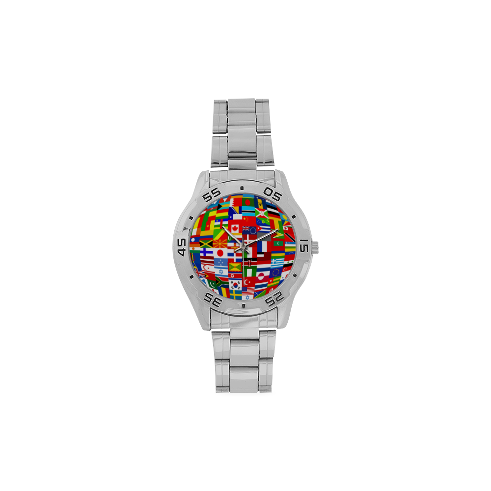 International Travel Flag World Men's Stainless Steel Analog Watch(Model 108)