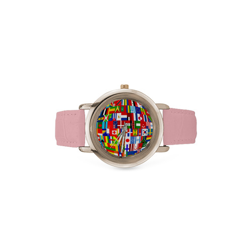 International Travel Flag World Women's Rose Gold Leather Strap Watch(Model 201)