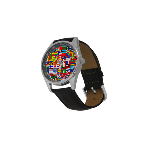 International Travel Flag World Men's Casual Leather Strap Watch(Model 211)