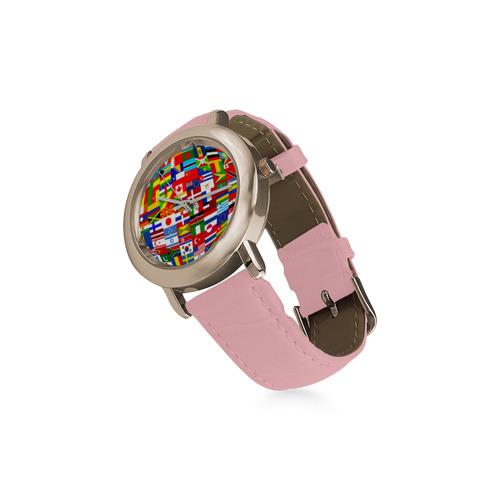 International Travel Flag World Women's Rose Gold Leather Strap Watch(Model 201)