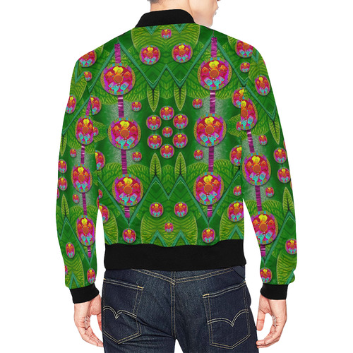 Orchid Forest Filled of big flowers and chevron All Over Print Bomber Jacket for Men (Model H19)