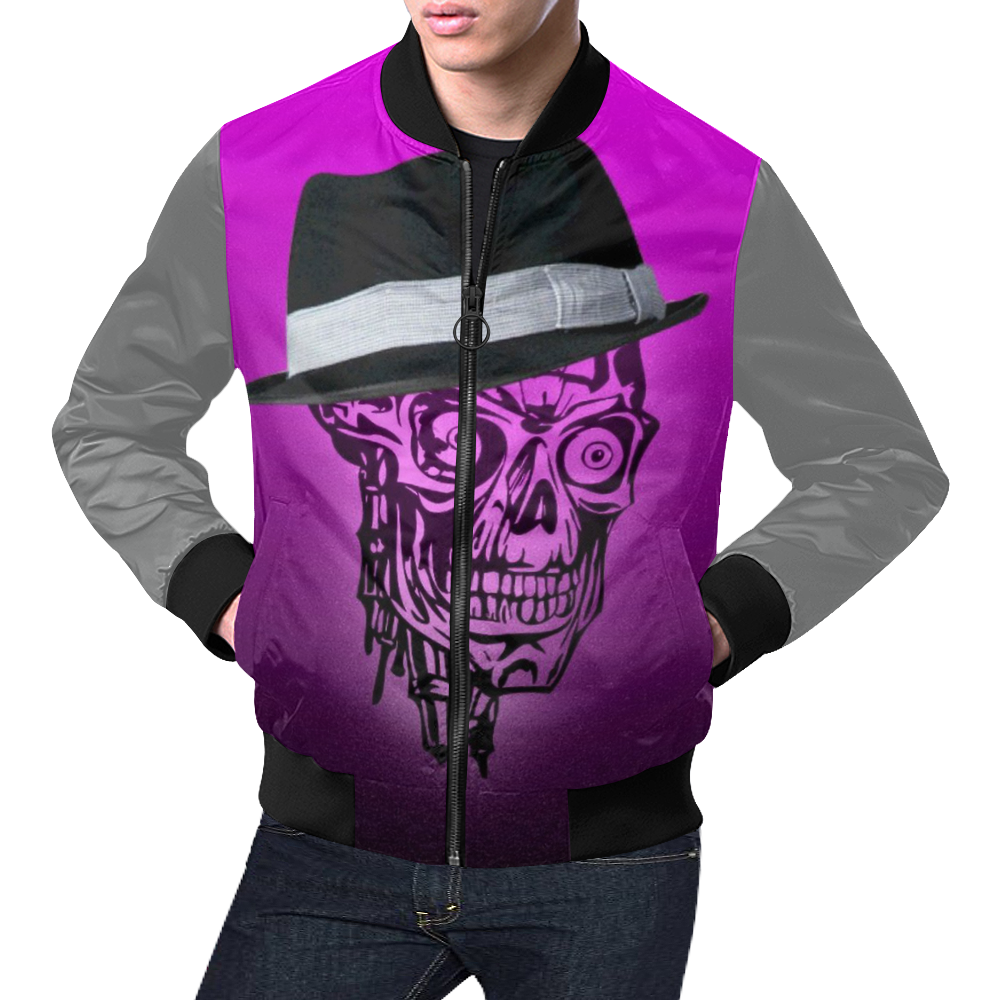 elegant skull with hat,hot pink All Over Print Bomber Jacket for Men (Model H19)