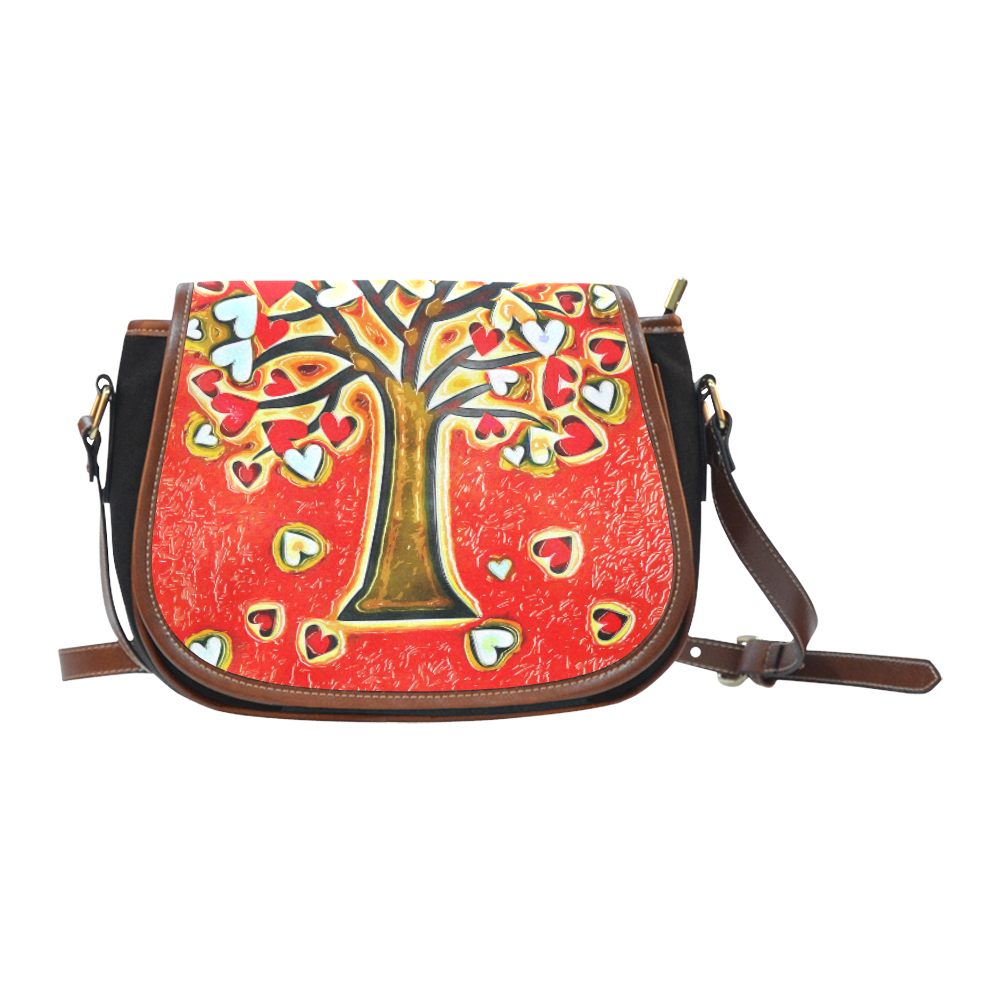 Watercolor Love Tree Saddle Bag/Small (Model 1649)(Flap Customization)