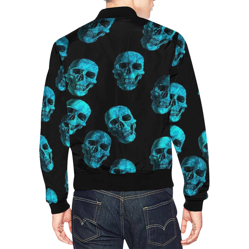 skulls blue by JamColors All Over Print Bomber Jacket for Men (Model H19)