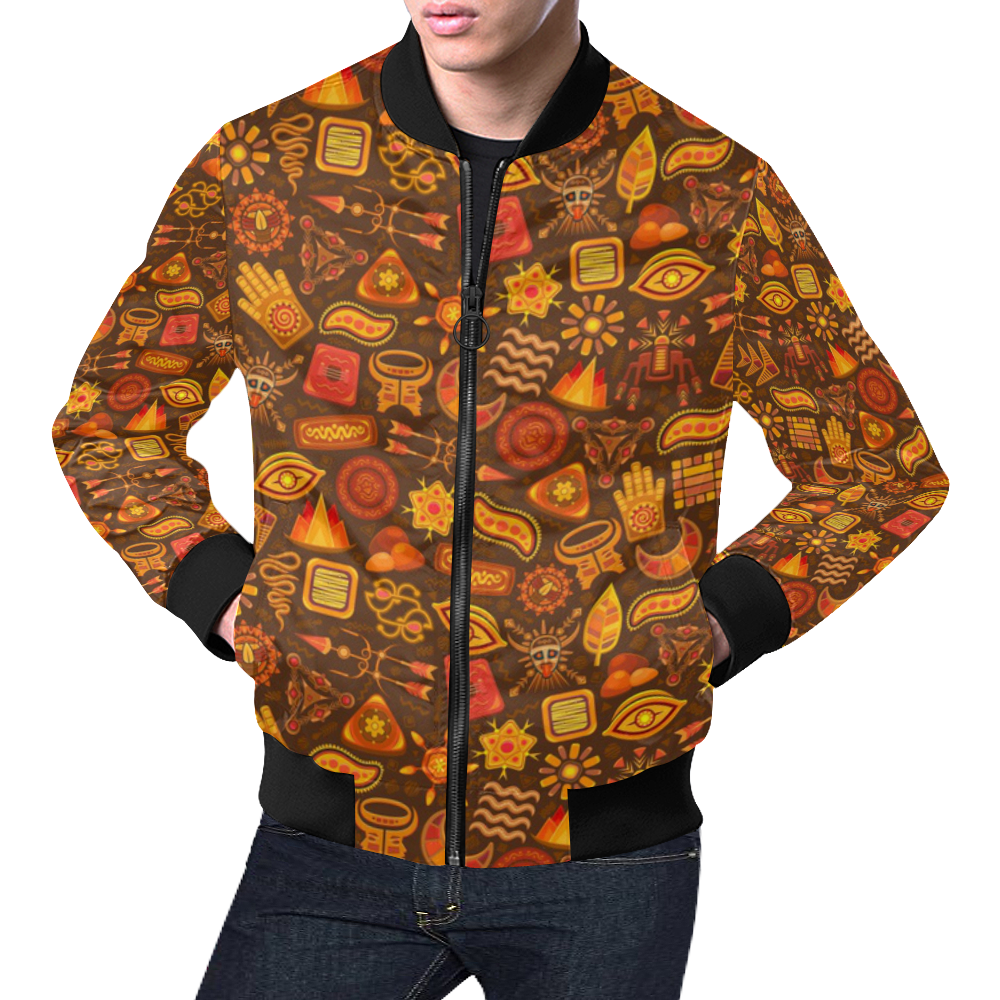 Ethno Pattern Orange 2 All Over Print Bomber Jacket for Men (Model H19)