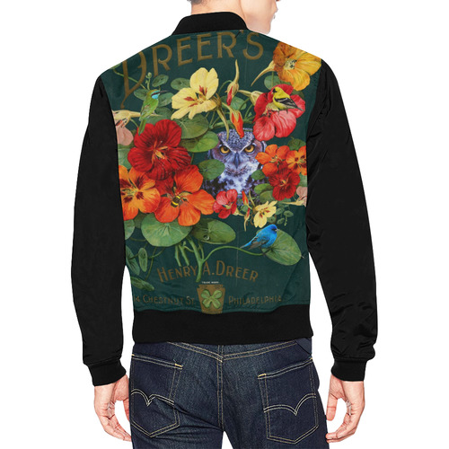 Purple Owl in the Nasturtiums All Over Print Bomber Jacket for Men (Model H19)