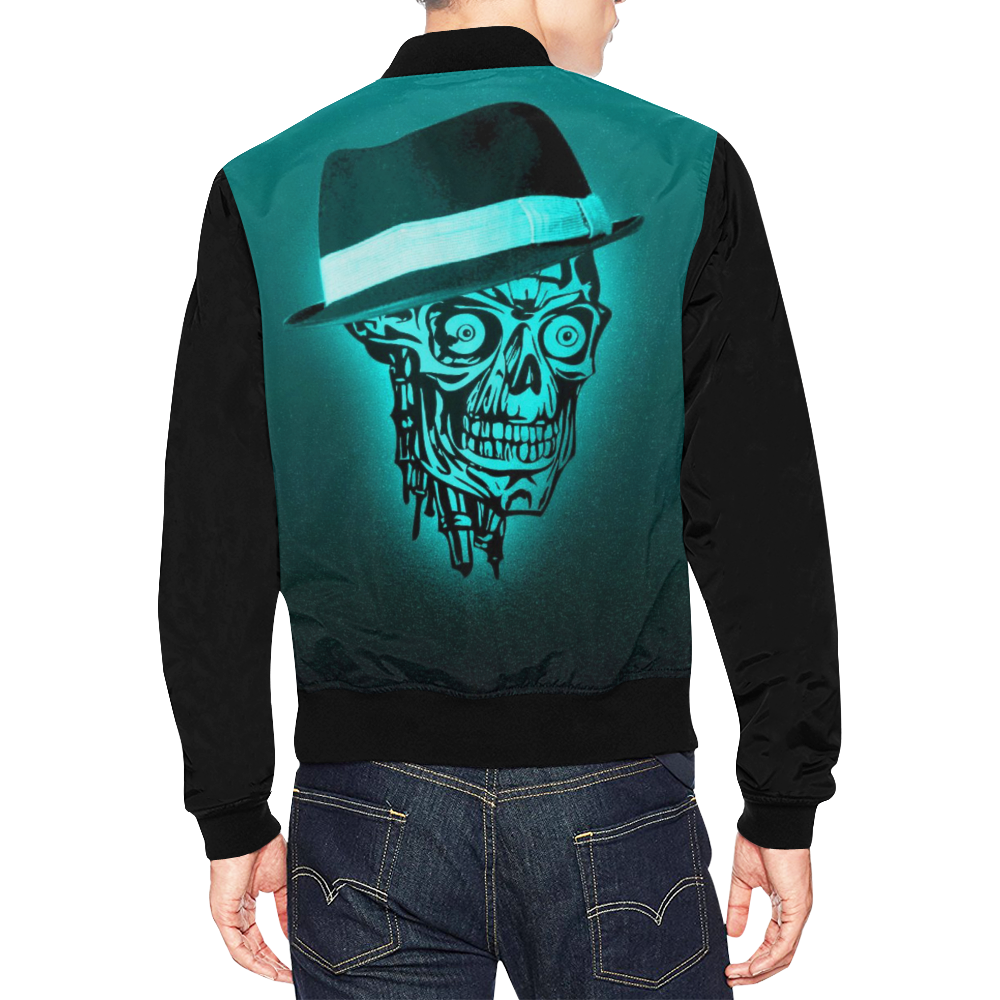 elegant skull with hat,mint All Over Print Bomber Jacket for Men (Model H19)