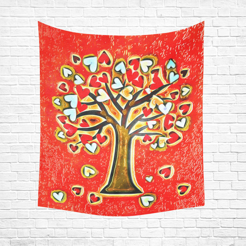Watercolor Love Tree Cotton Linen Wall Tapestry 51"x 60"
