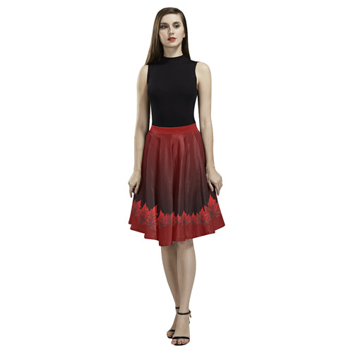 Canada Autumn Maple Leaf Skirts Melete Pleated Midi Skirt (Model D15)