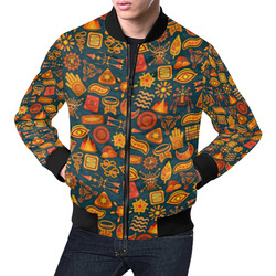 Ethno Pattern Green Orange 2 All Over Print Bomber Jacket for Men (Model H19)