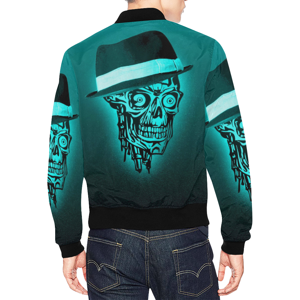 elegant skull with hat,mint All Over Print Bomber Jacket for Men (Model H19)