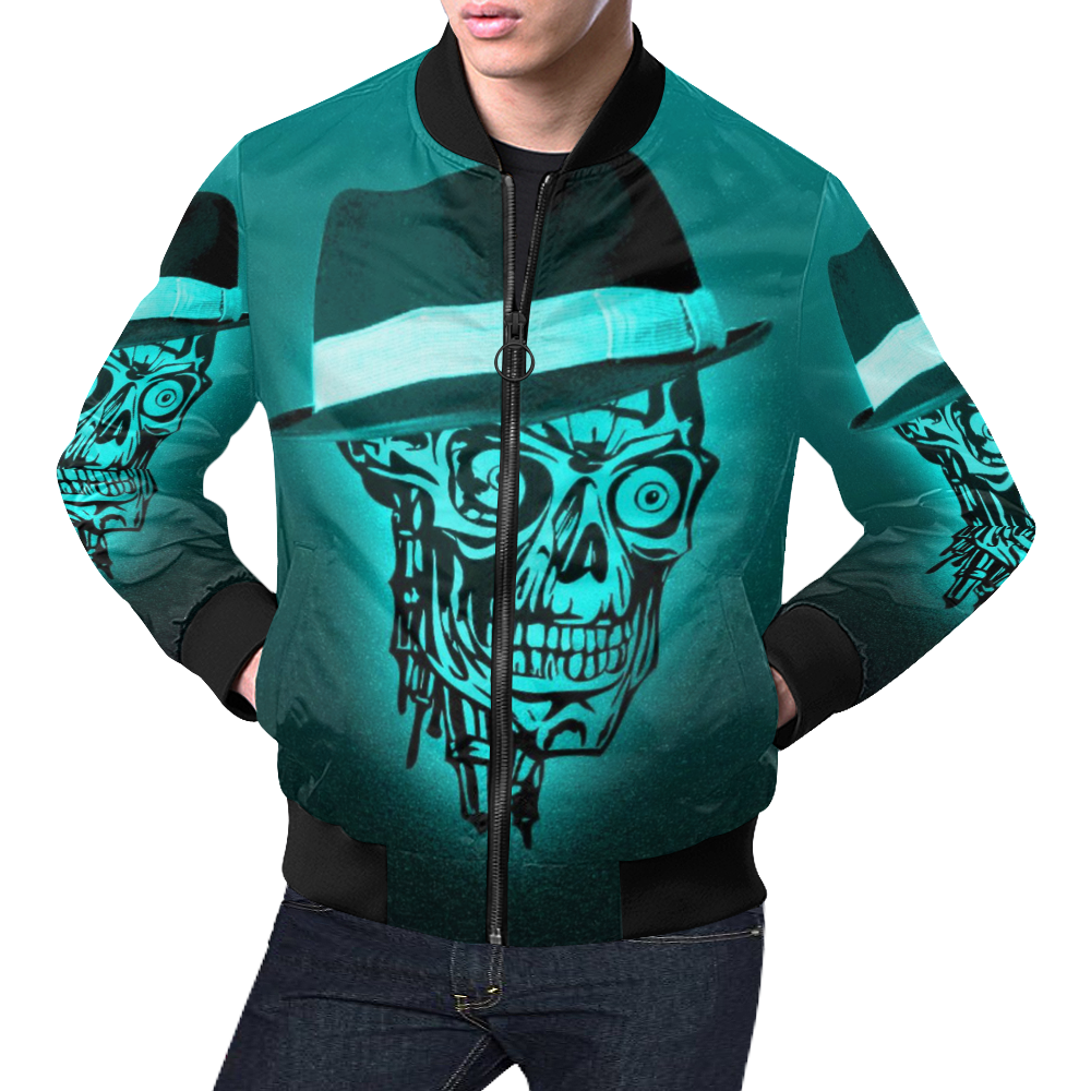 elegant skull with hat,mint All Over Print Bomber Jacket for Men (Model H19)