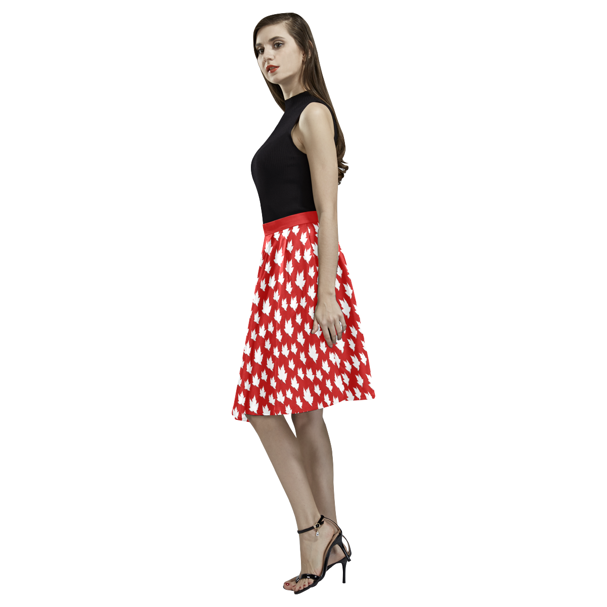 Cute Canada Skirts Melete Pleated Midi Skirt (Model D15)