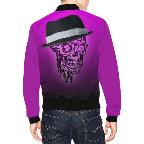 elegant skull with hat,hot pink All Over Print Bomber Jacket for Men (Model H19)