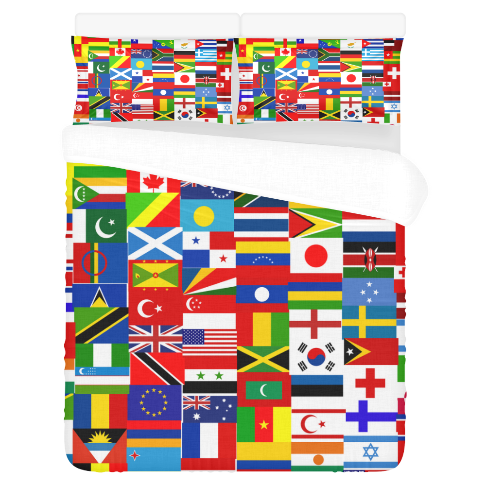 World Flag Montage 3-Piece Bedding Set
