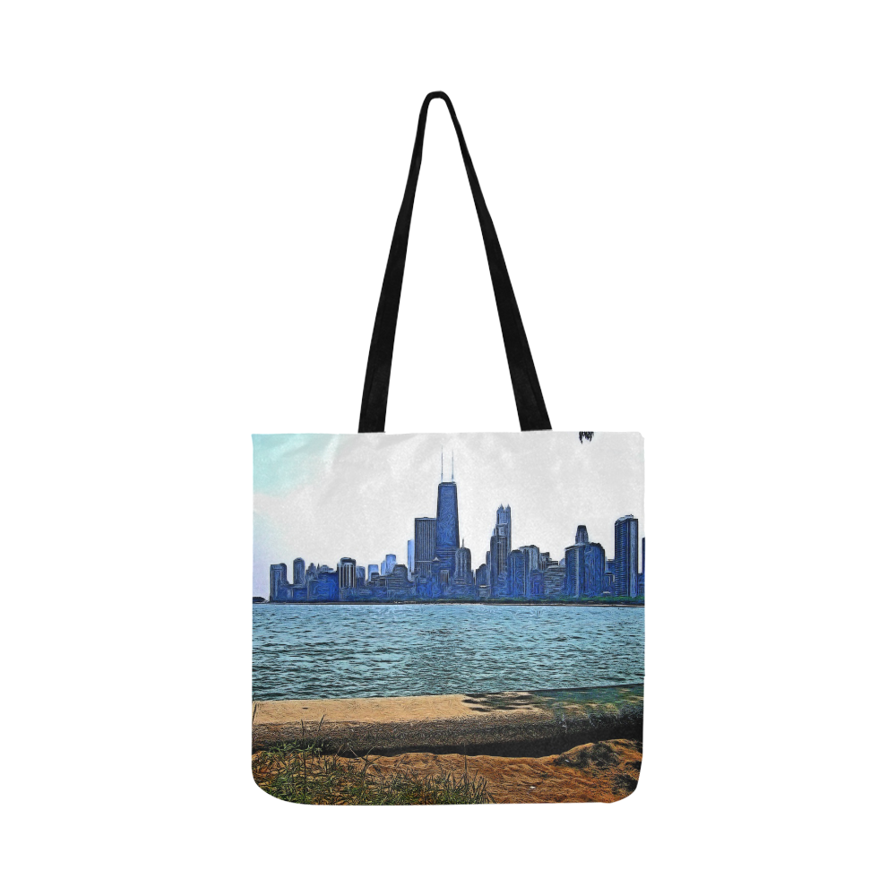Chicago Skyline Across the Lake Brilliant Fibers Filter Reusable Shopping Bag Model 1660 (Two sides)